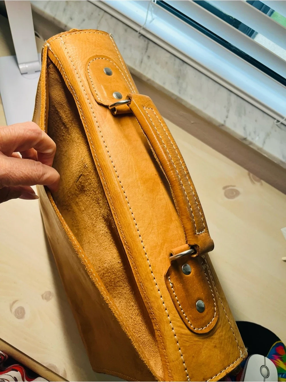 Classic Tan Leather Briefcase Satchel for Men